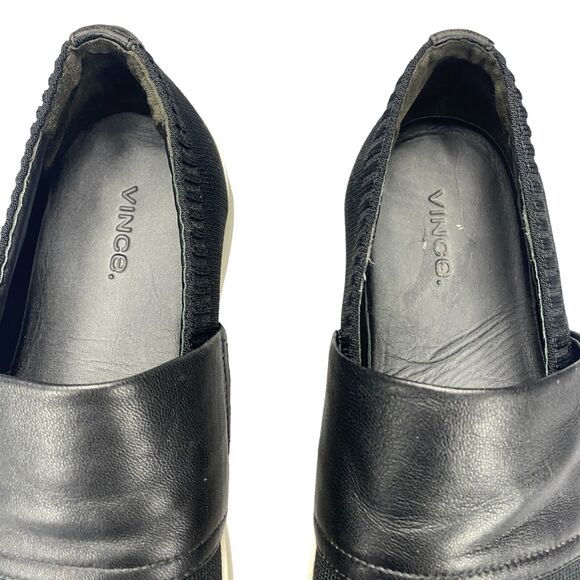 Vince Ward Slip On Sneaker Women's 7.5M Black Knit Top Leather Band Round Toe - Picture 7 of 12